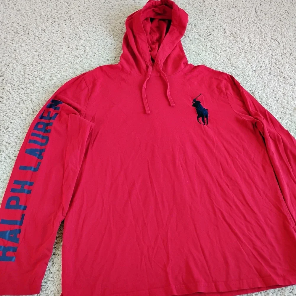 Polo Ralph Lauren Shirt Hoodie Mens Large Big Pony Red 1967 Flag American Logo